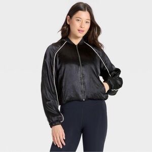 NWT All In Motion Black Satin Bomber Jacket Size XL